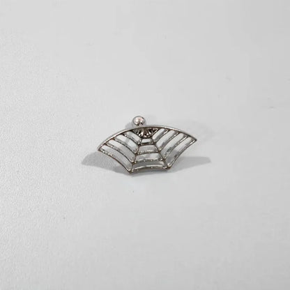 Spider web design stud earrings in gold and silver electroplated metal with geometric mesh pattern
