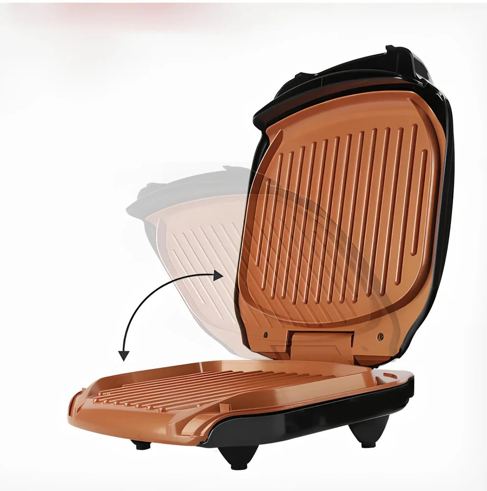 Double-sided kitchen grill with bakelite panels and 85cm power cord showing 24x28cm cooking surface