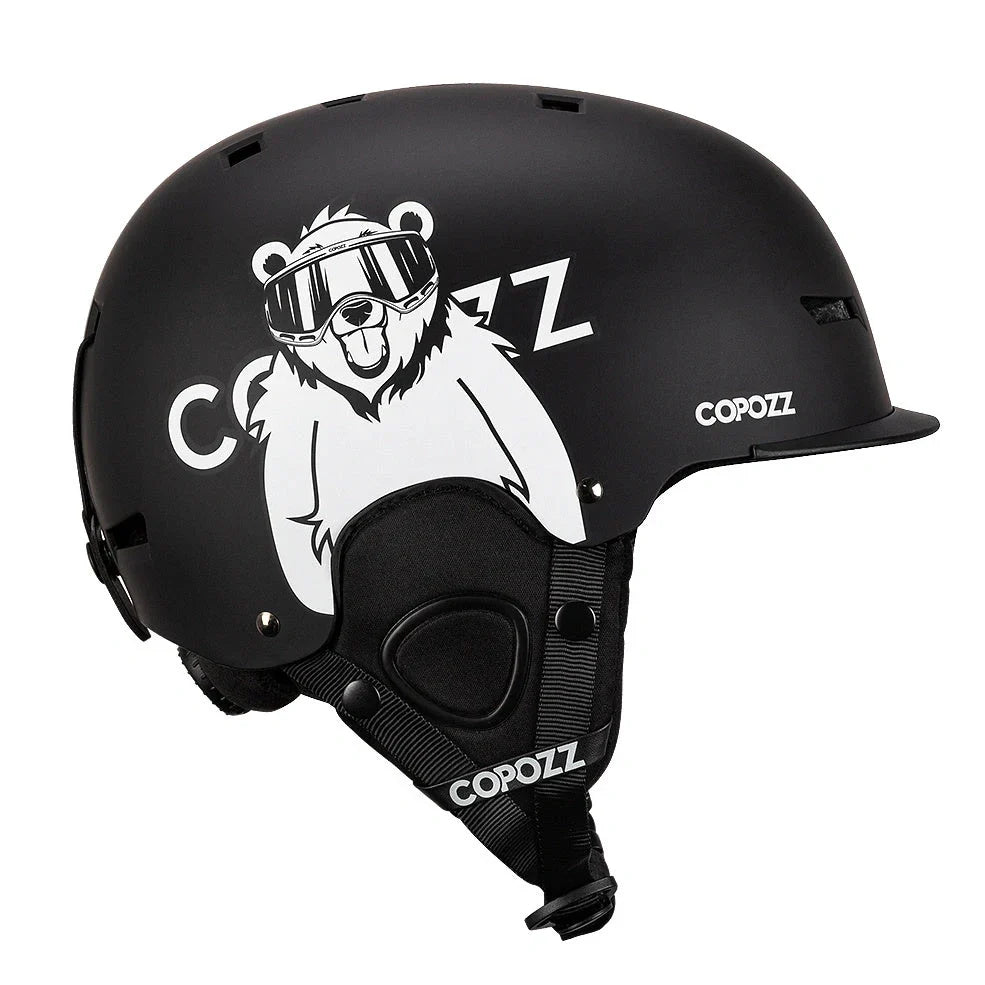 Adult ski helmet with PC hard shell construction in multiple sizes for skiing and cycling protection