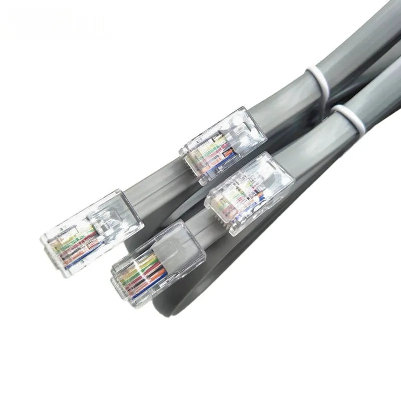 A silver grey CAT6 network cable with RJ-45 connectors, coiled to show its 2-metre length.