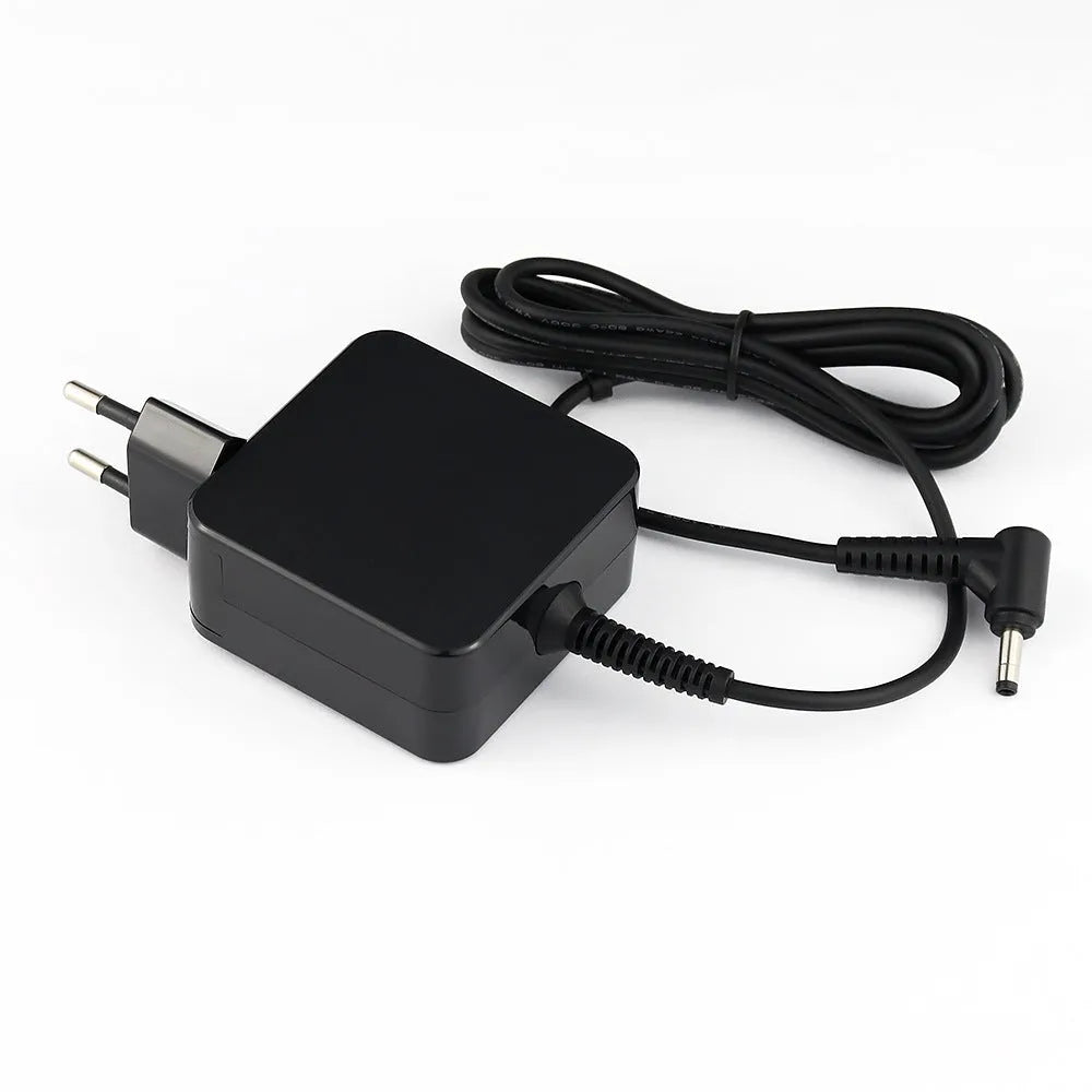 Black Hua 45W laptop adapter with DC connector showing compact 99.3×36.5×61.8mm dimensions