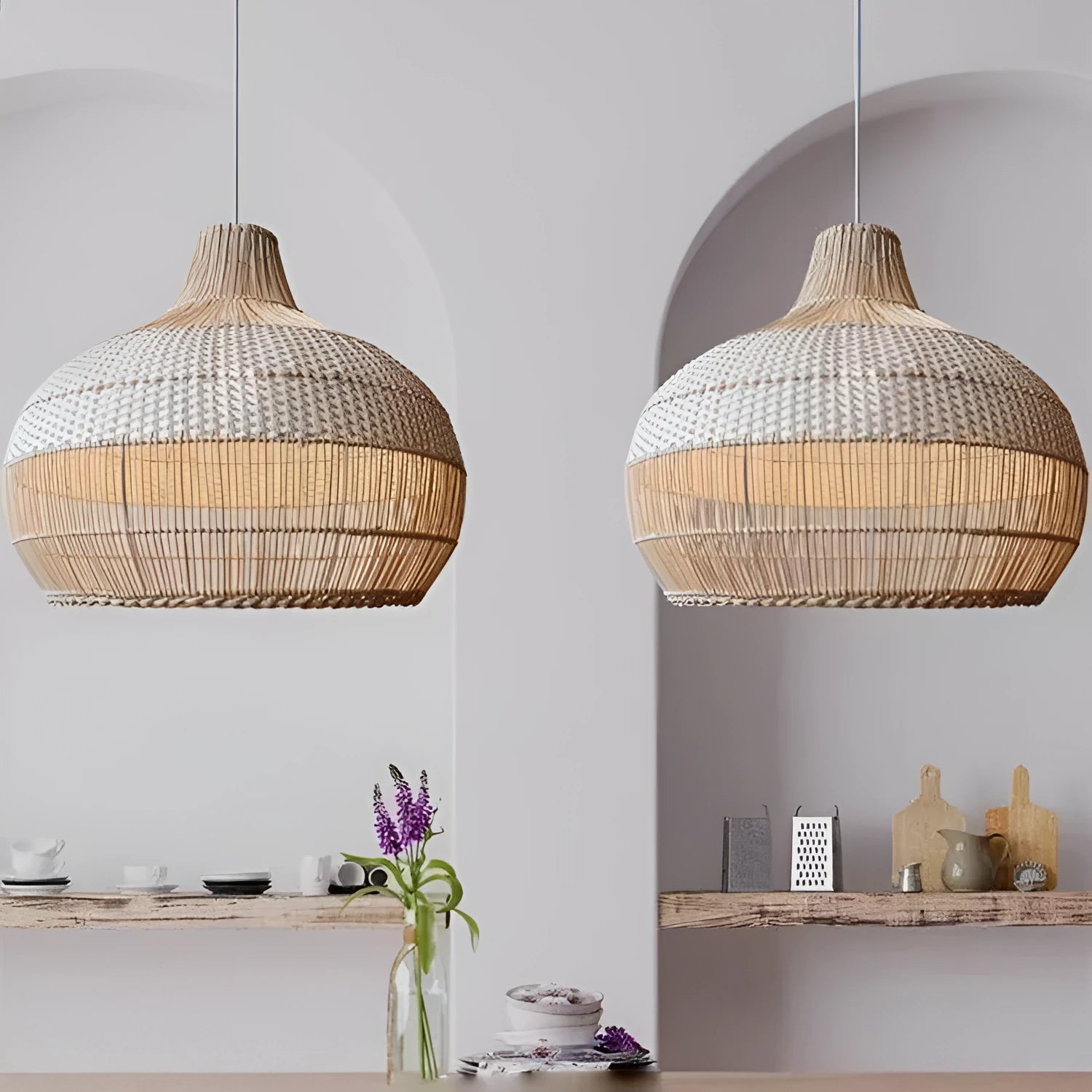 Rattan chandelier with 60cm diameter and woven design for living room lighting