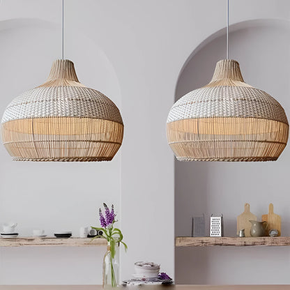 Rattan chandelier with 60cm diameter and woven design for living room lighting