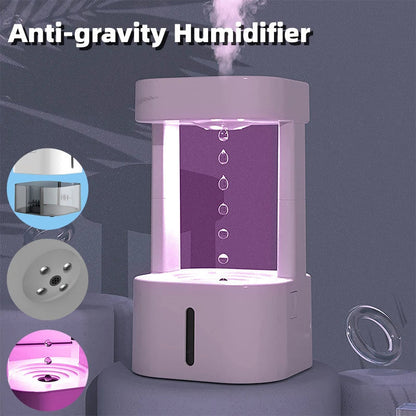 Anti-Gravity Humidifier with Soothing Water Droplets - Compact, Portable Design for Home or Office Use