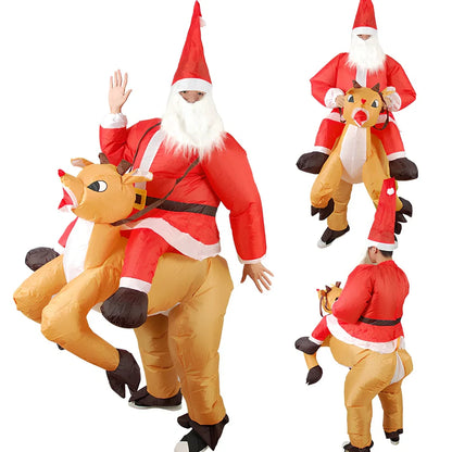 Inflatable snowman costume with red scarf and USB fan for adult Christmas parties