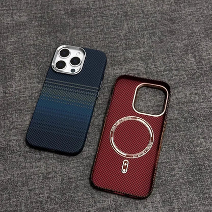 Kevlar magnetic phone case in Sunset Gold or Moon Blue, all-inclusive PC cover for iPhone 13 to 16 Pro Max