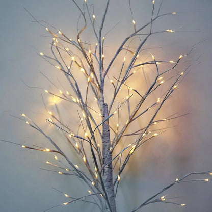 Birch tree LED decoration light with plastic housing and warm white illumination for outdoor gardens