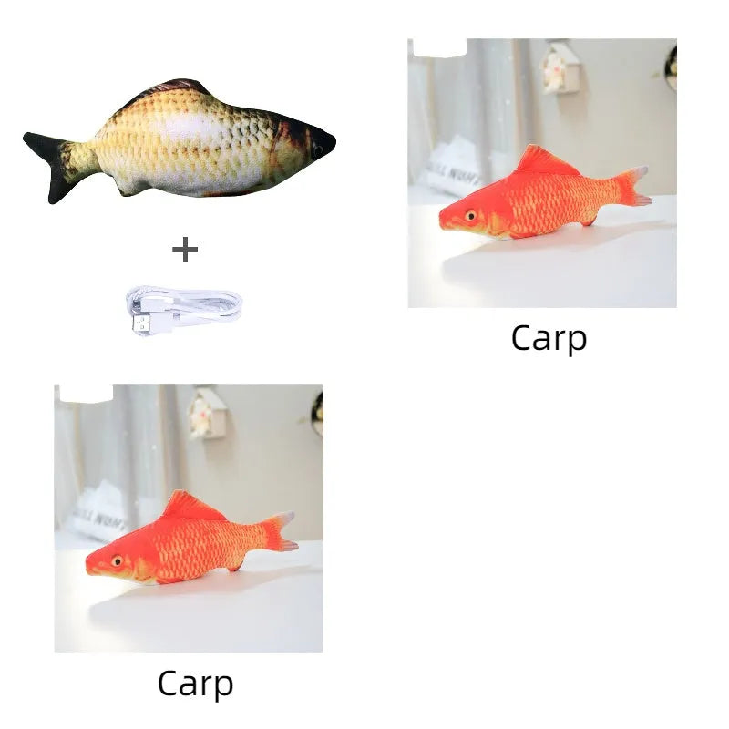 Electronic jumping fish cat toy 30cm length USB rechargeable multicolour PP material