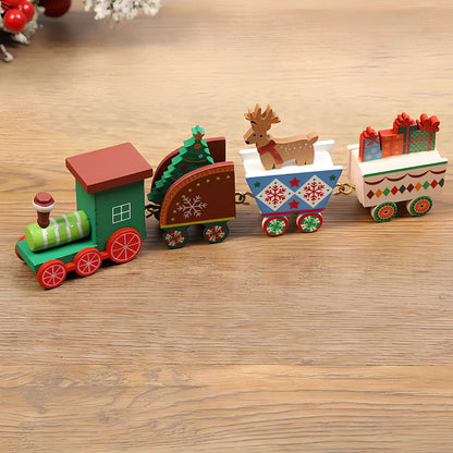 Christmas wooden train window decoration with manual craftsmanship and cartoon styling