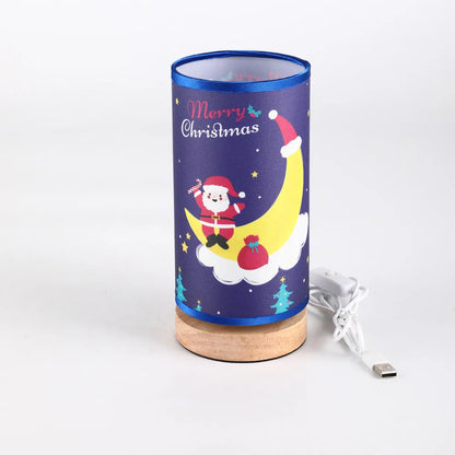 Moon Santa Claus shaped LED night light with USB plug and bamboo base