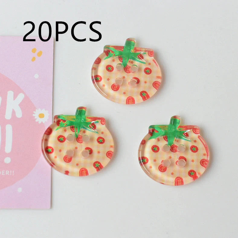Tomato pattern buttons in five colours including cherry tomato printing and red plaid designs