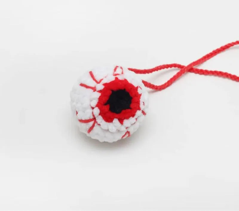 Soft, hand-woven plush car hanging ornament in a cartoon character design.