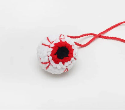 Soft, hand-woven plush car hanging ornament in a cartoon character design.