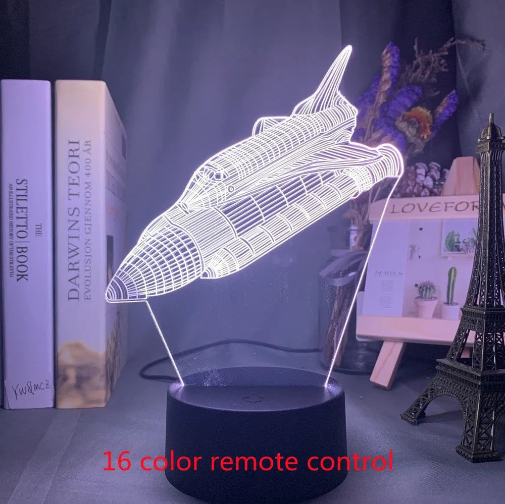 Custom 3D airplane hologram night light with optical acrylic panel and ABS base showing colour-changing illumination