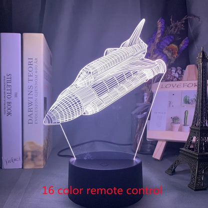 Custom 3D airplane hologram night light with optical acrylic panel and ABS base showing colour-changing illumination