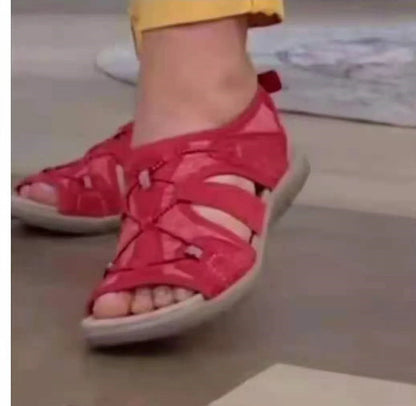 Women's Roman wedge sandals with Velcro strap and round toe in various colors