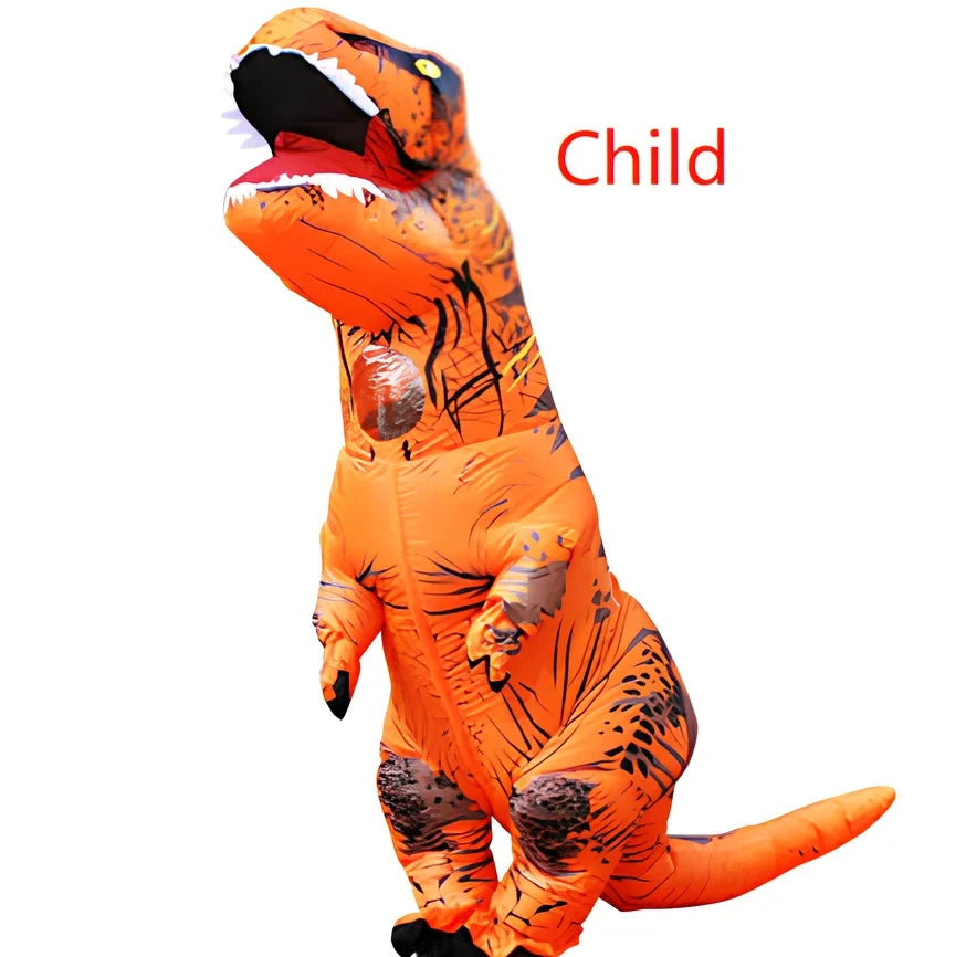 Jurassic World inflatable T-Rex costume standing 2.2m tall with battery fan and complete accessory set