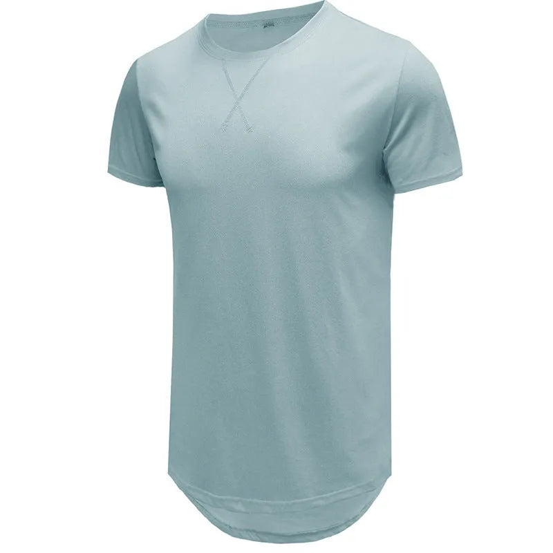 Men's slim fit cotton hip hop t-shirt in khaki colour, short sleeved, laid flat.