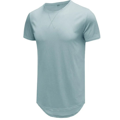 Men's slim fit cotton hip hop t-shirt in khaki colour, short sleeved, laid flat.