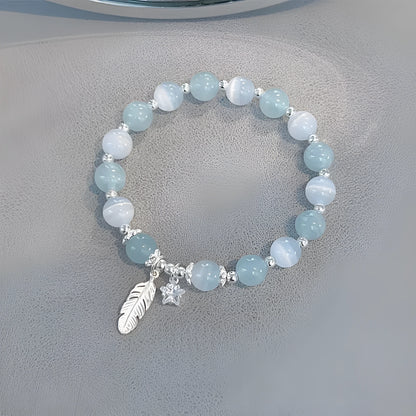 Small white girl crystal bracelet with feather XINGX blue moonlight colour and Korean style design