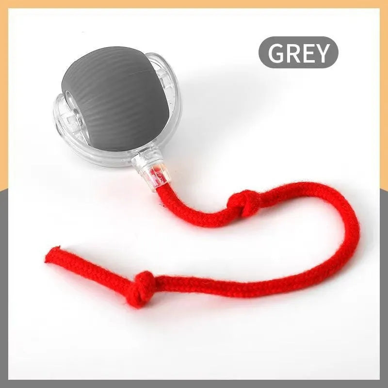 Plush silicone rolling ball cat toy in red, green, and grey colour options for feline self-play entertainment