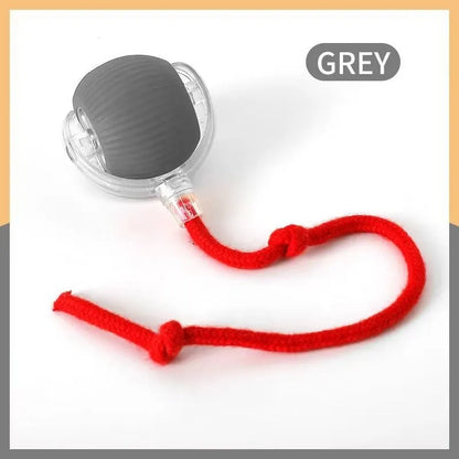 Plush silicone rolling ball cat toy in red, green, and grey colour options for feline self-play entertainment