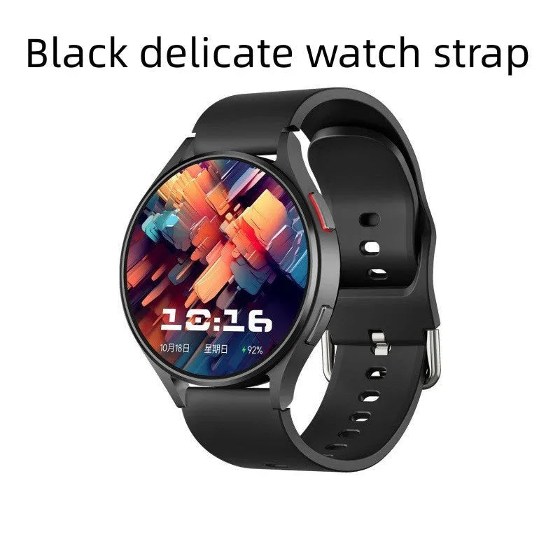 Replacement smart watch strap in black or silver silicone or steel, with coarse or fine steel options.