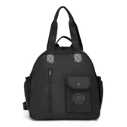 Outdoor backpack showing sandwich pocket design with 48cm height dimensions and nylon construction