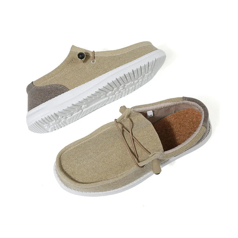 Men's green canvas sneakers with rubber sole and colour mosaic detail on round toe design