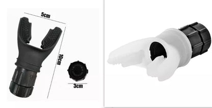 Portable breathing trainer in white and black with adjustable resistance for enhanced lung capacity