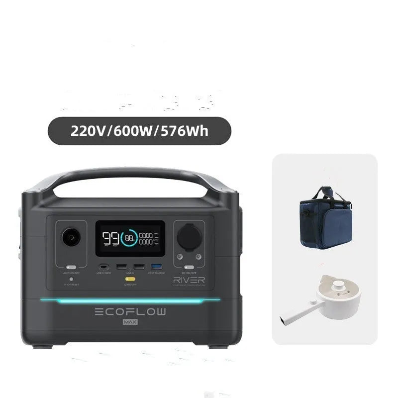 RIVER Pro outdoor power supply unit with display screen and multiple ports for charging devices