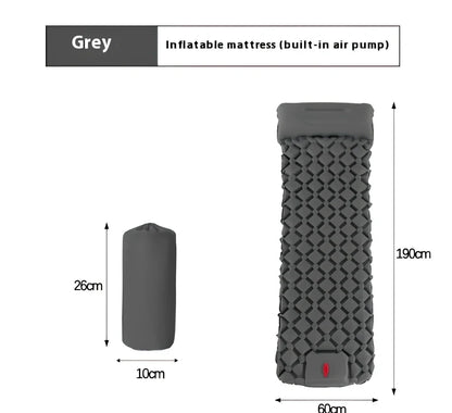 LT-88 navy blue inflatable sleeping pad showing 190cm length and integrated foot strap pillow design