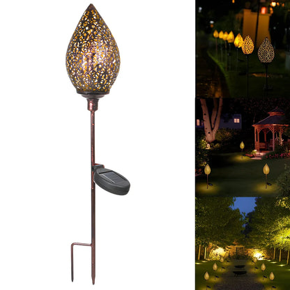 Solar wrought iron ground ball lamp with 15x15x46cm dimensions and LED lighting for garden pathways