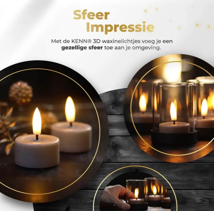 Four taupe-coloured LED tealight candles with 3D flame effect, measuring 4.1cm diameter