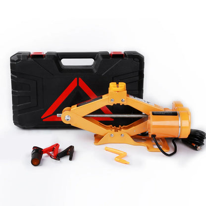 Electric hydraulic jack kit showing 120-350mm height adjustment and 2-ton lifting capacity for vehicle maintenance