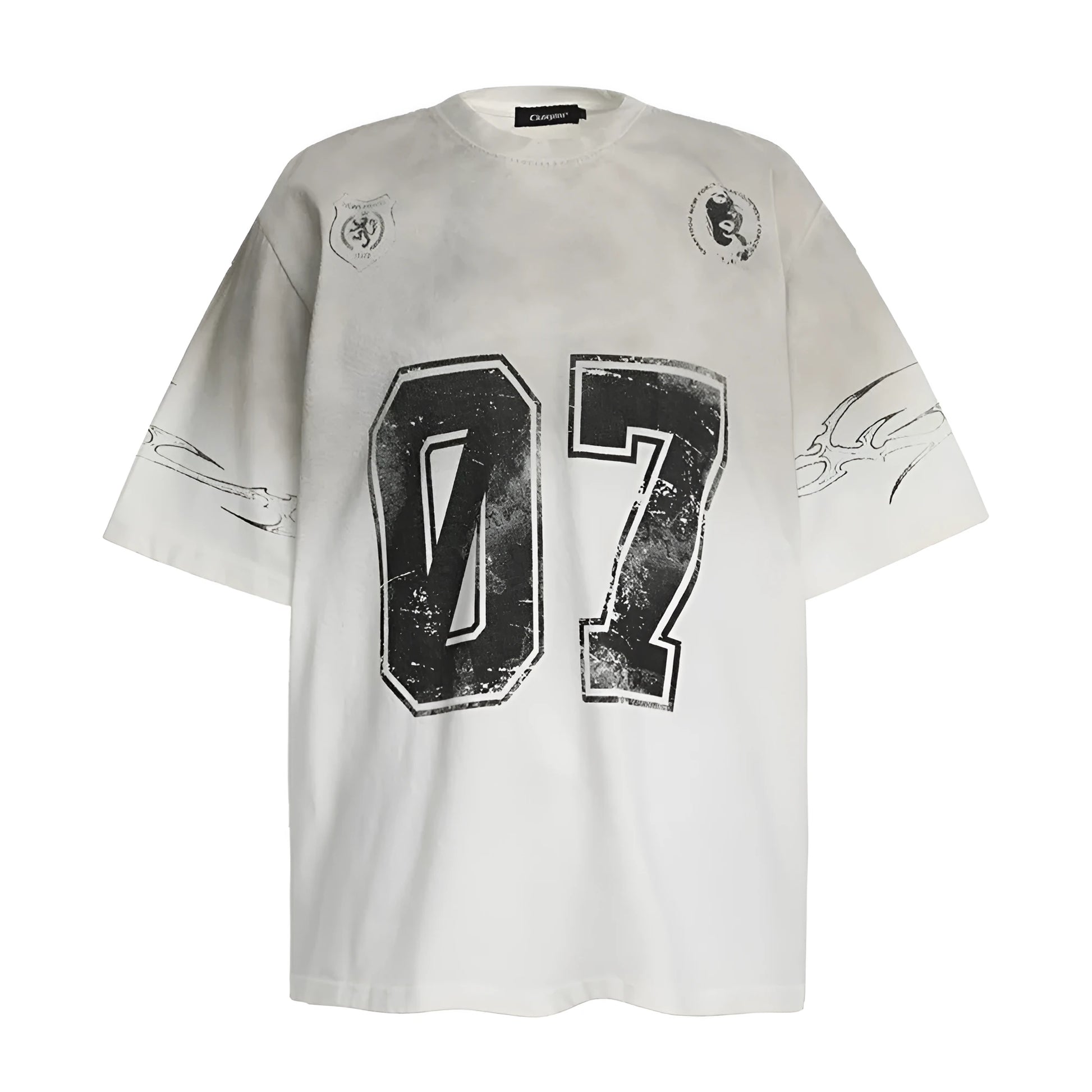 Men's black and white pure cotton short-sleeved printed t-shirt on a hanger.