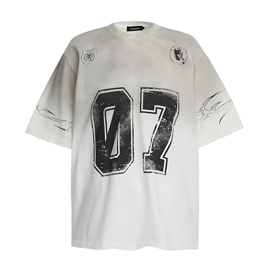 Men's black and white pure cotton short-sleeved printed t-shirt on a hanger.