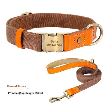 Small dog mohair collar and matching leash in muted green colour with lettering.