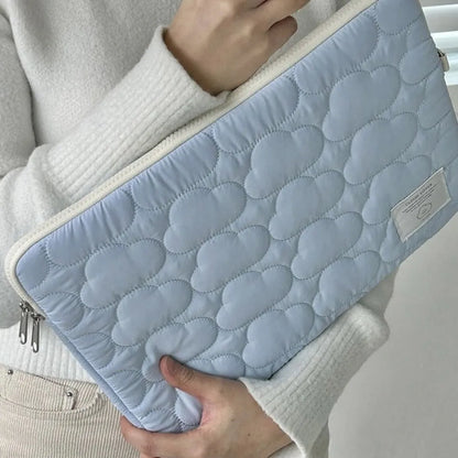 Cloud embroidery cotton notebook storage bag for iPad and tablet PC in white or blue, 11 to 15.6 inch sleeve