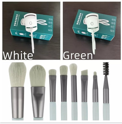 Electric Heating Eyelash Curler in white, pink, and green colors for safe, effective lash curling