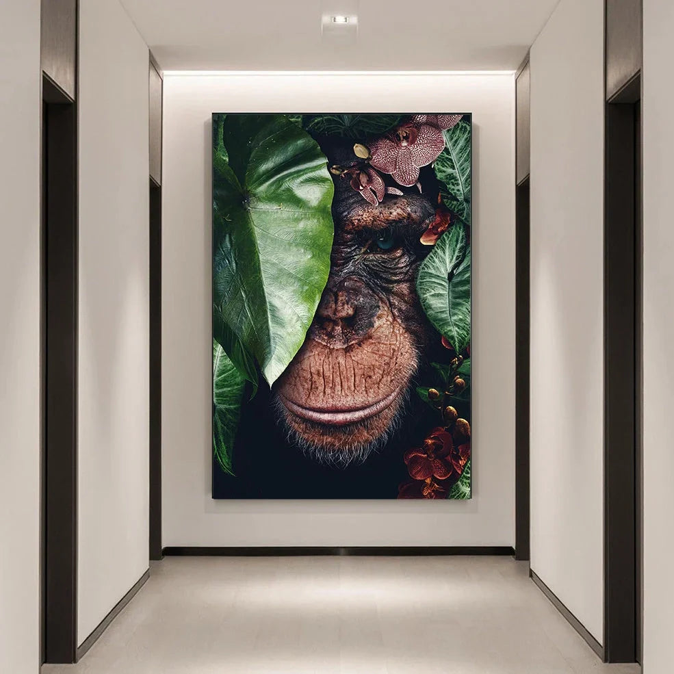 Black wildlife theme canvas poster print with white border for framing in multiple size options