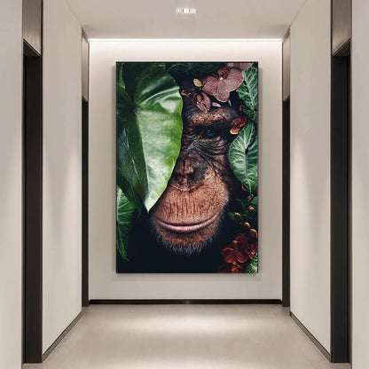 Black wildlife theme canvas poster print with white border for framing in multiple size options