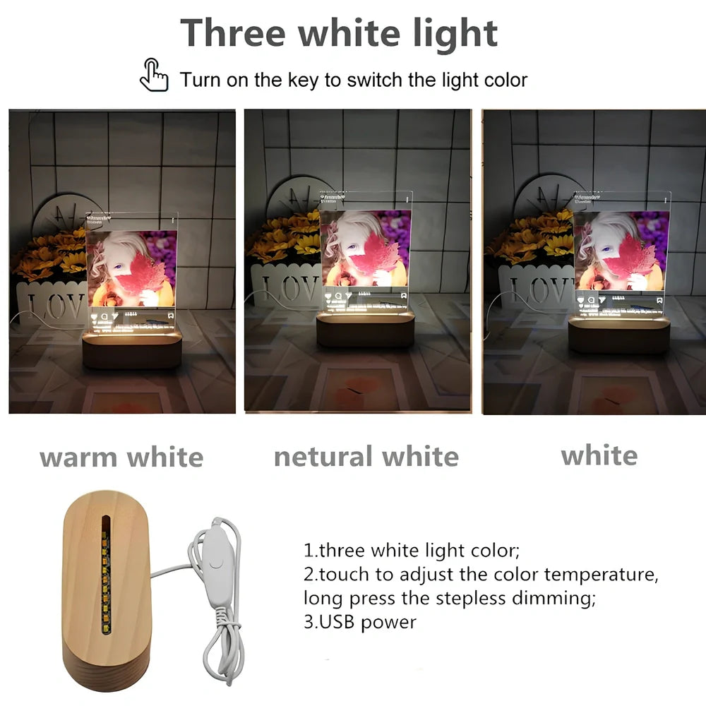 Custom Spotify Note Night Light with wood base, acrylic panel, and USB cable for personalised home decor