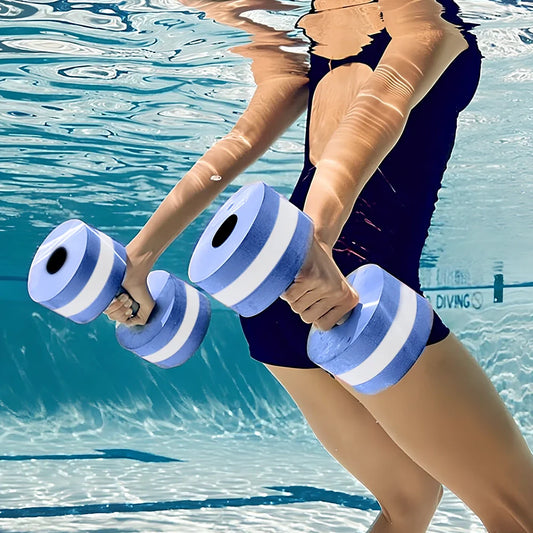 Pair of rose red EVA foam water aerobics dumbbells with 15cm diameter and snap-type connection