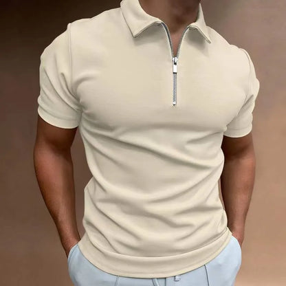 Men's casual short sleeve POLO shirt loose fit polyester plain pattern navy blue white dark green khaki black light blue light grey