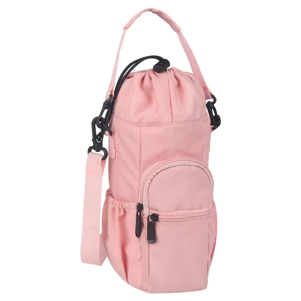 Crossbody water bottle shoulder bag in cloth material with adjustable strap