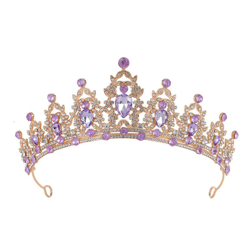 Baroque crown bride headdress in alloy with rhinestone embellishment on a white background.