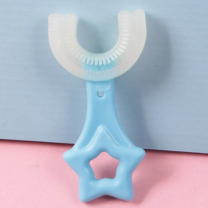 U-shaped baby toothbrush in soft silicone for kids, available in multiple colors