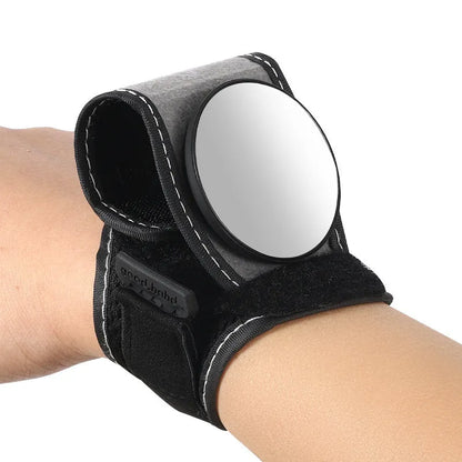 Black nylon wrist-mounted bicycle rear-view mirror for cyclists