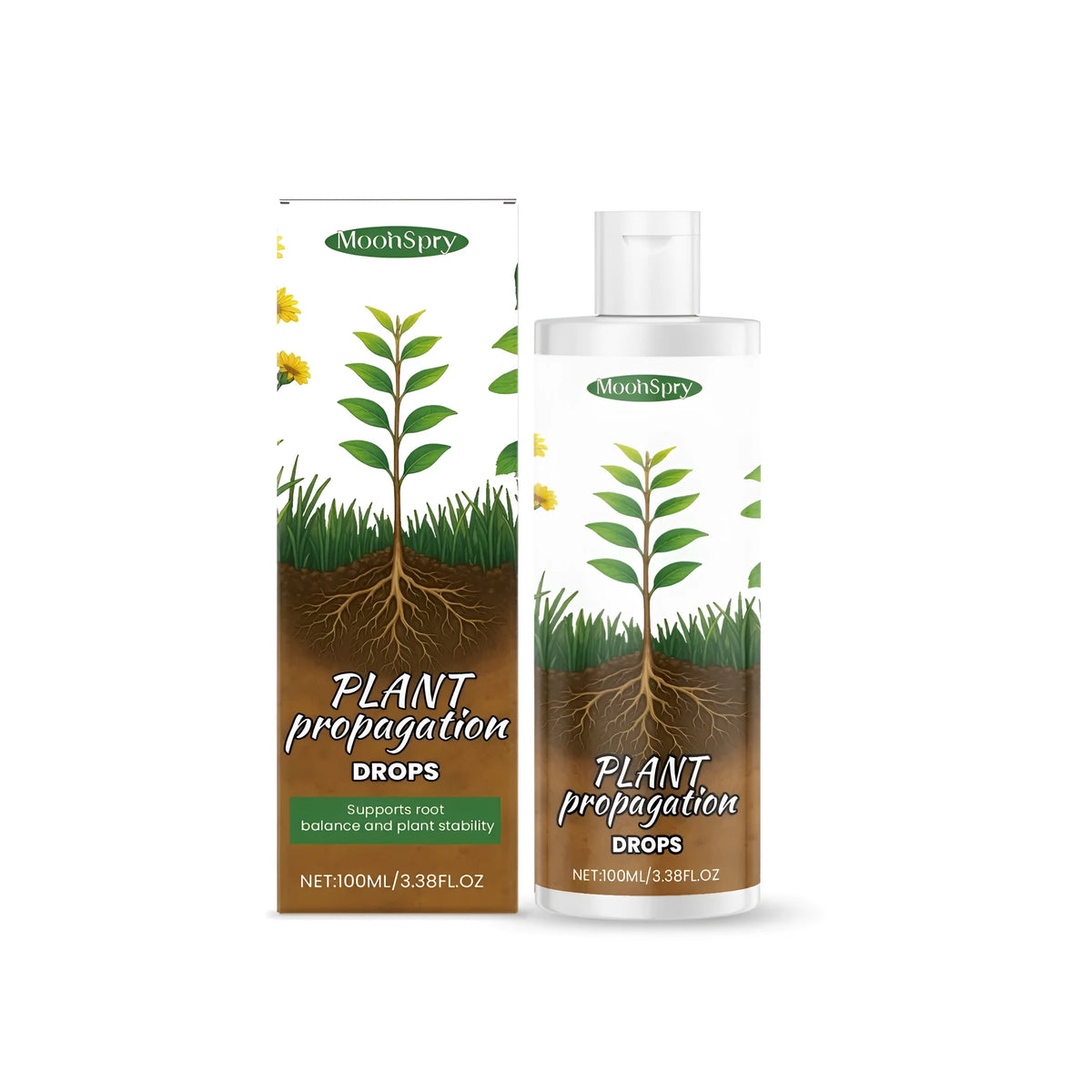 100ml bottle of plant propagation drops with glycerin and panthenol formulation for water-based plant care